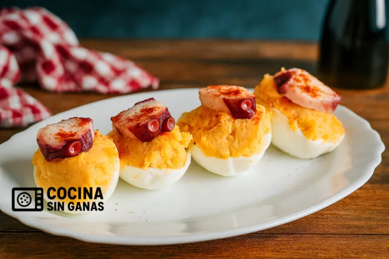 Huevos rellenos de pulpo a la gallega